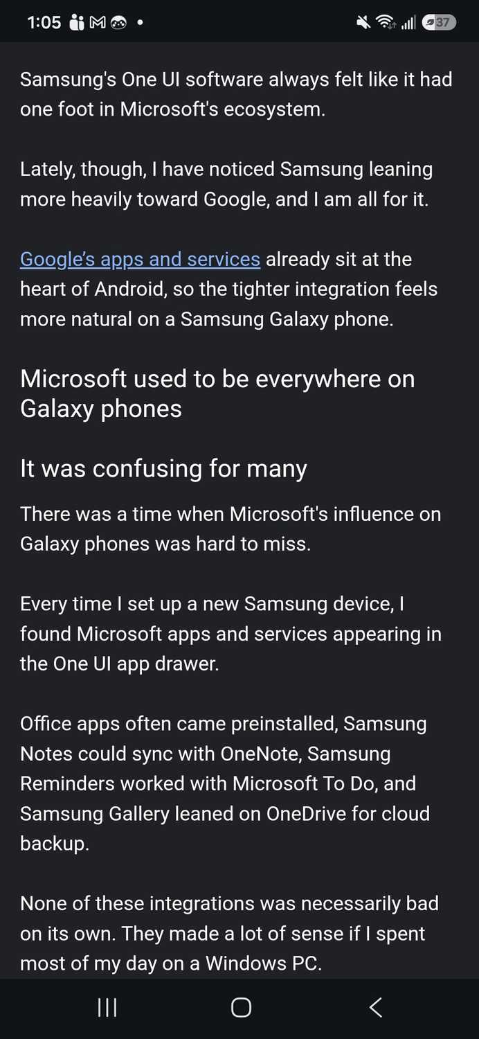 Using Chrome reading mode for Android Police article with a body of text and a header