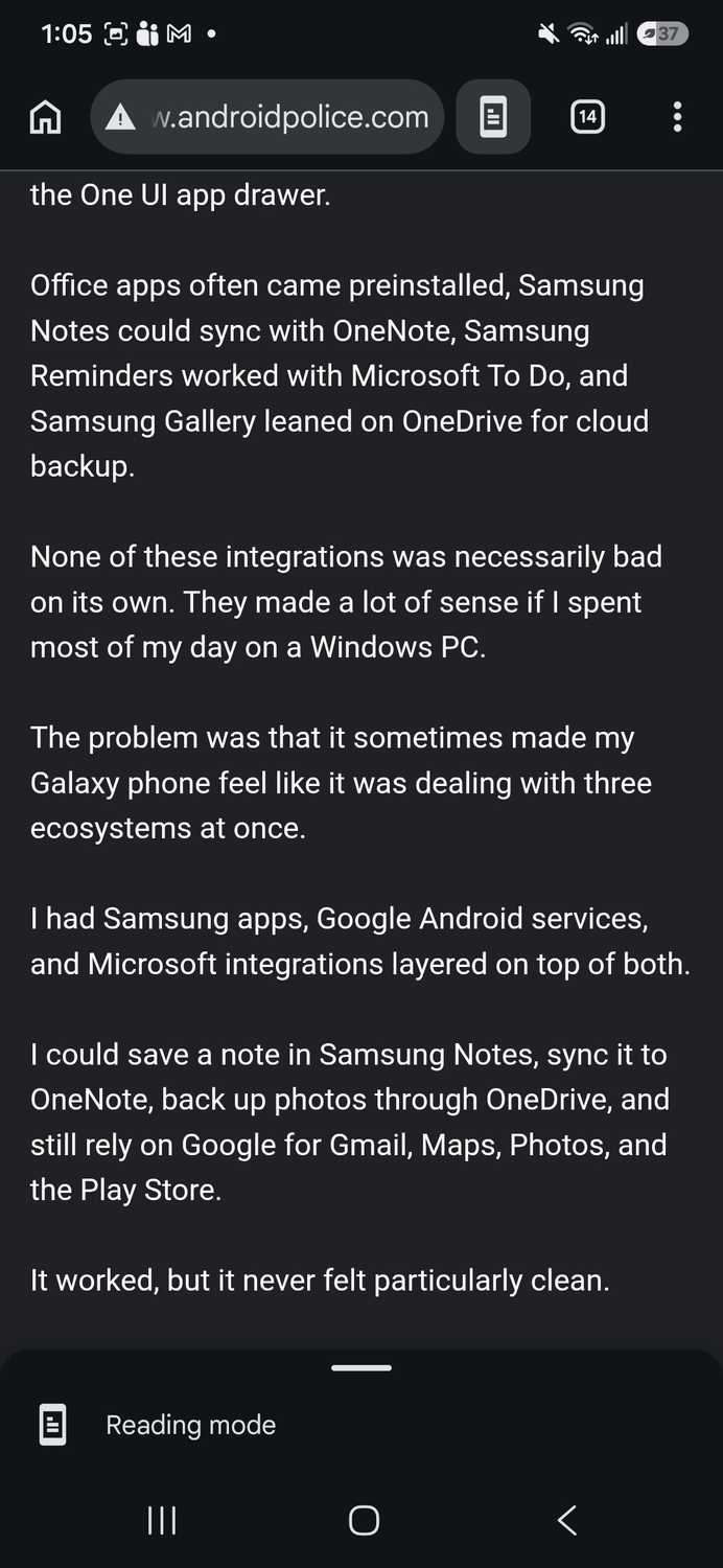 Using Chrome reading mode for Android Police mode for reading text