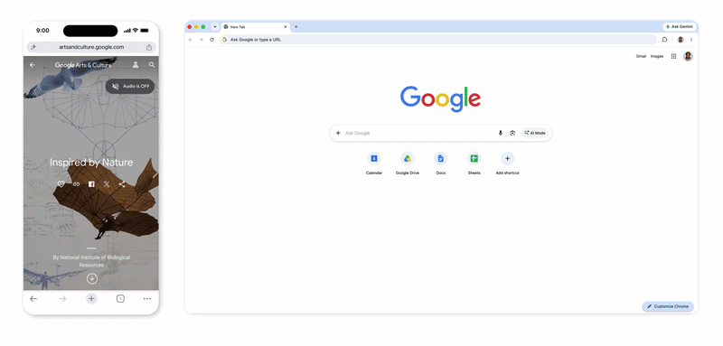 Chrome tab handoff between phone and desktop