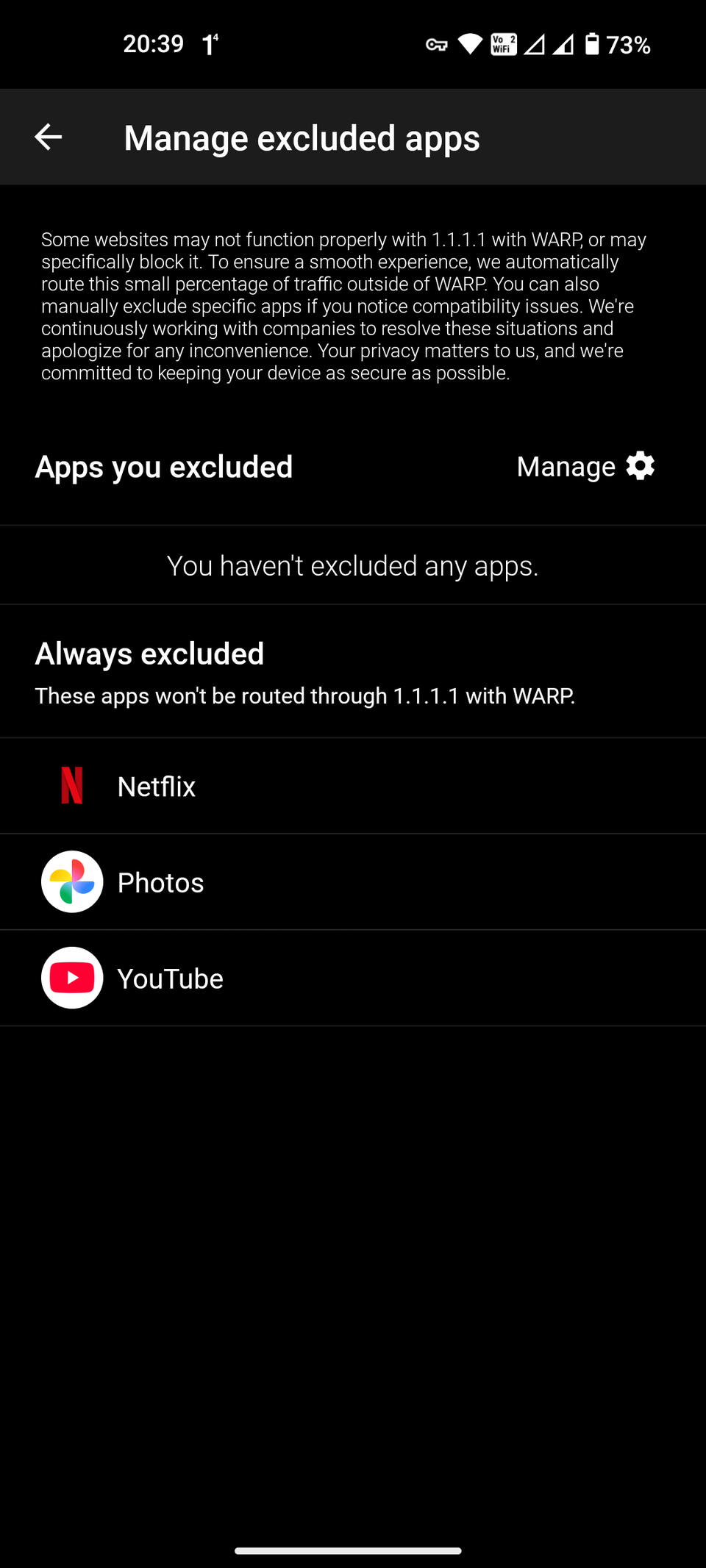 Cloudflare WARP excluded apps