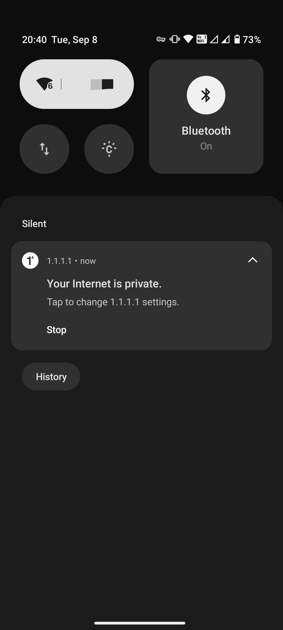 Cloudflare WARP notification drop down