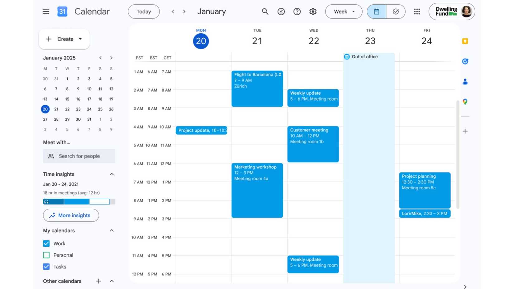 three time zones in Google Calendar on the web