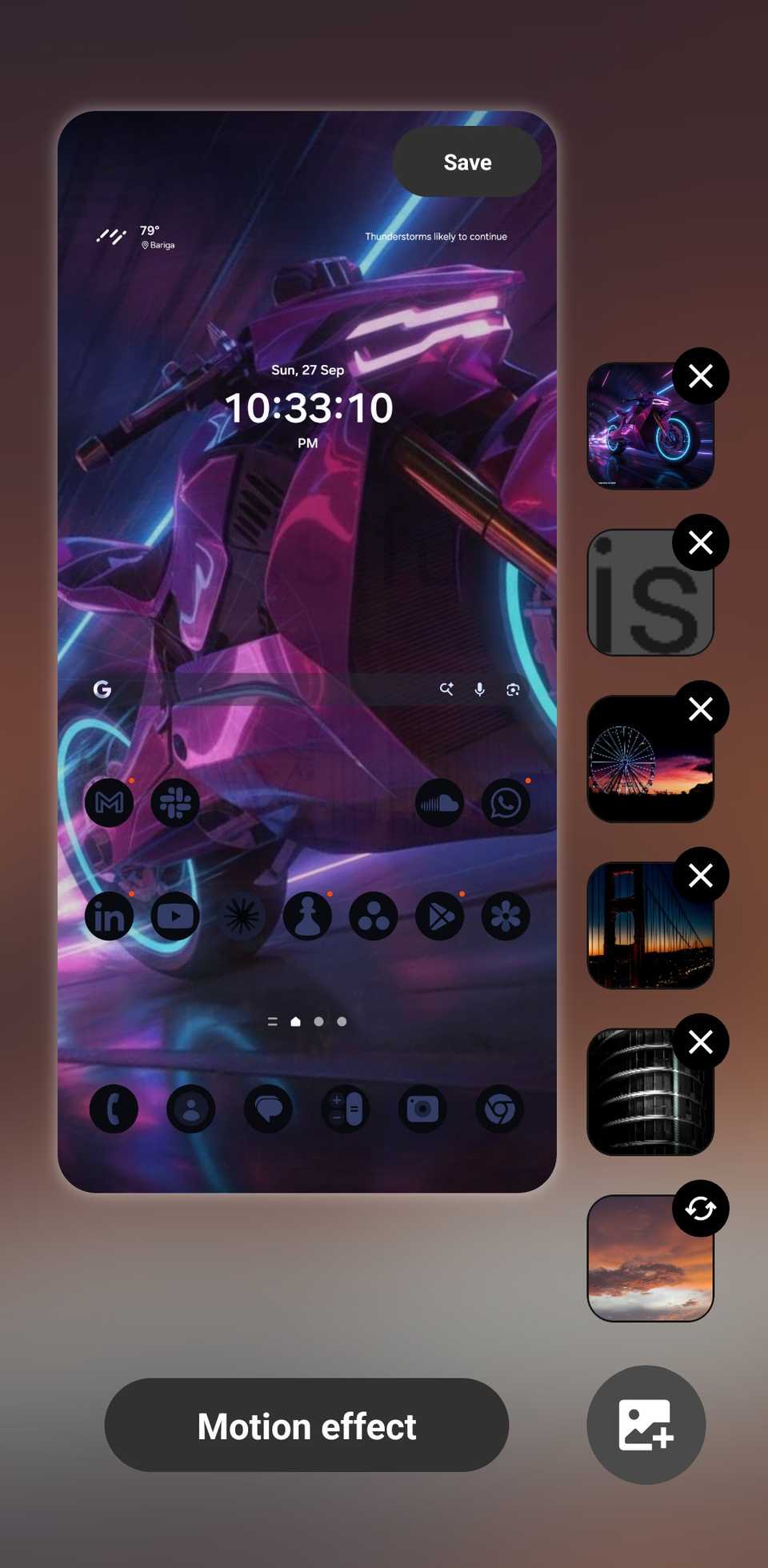 Wonderland live wallpaper creation page showing a Creative studio-generated image.