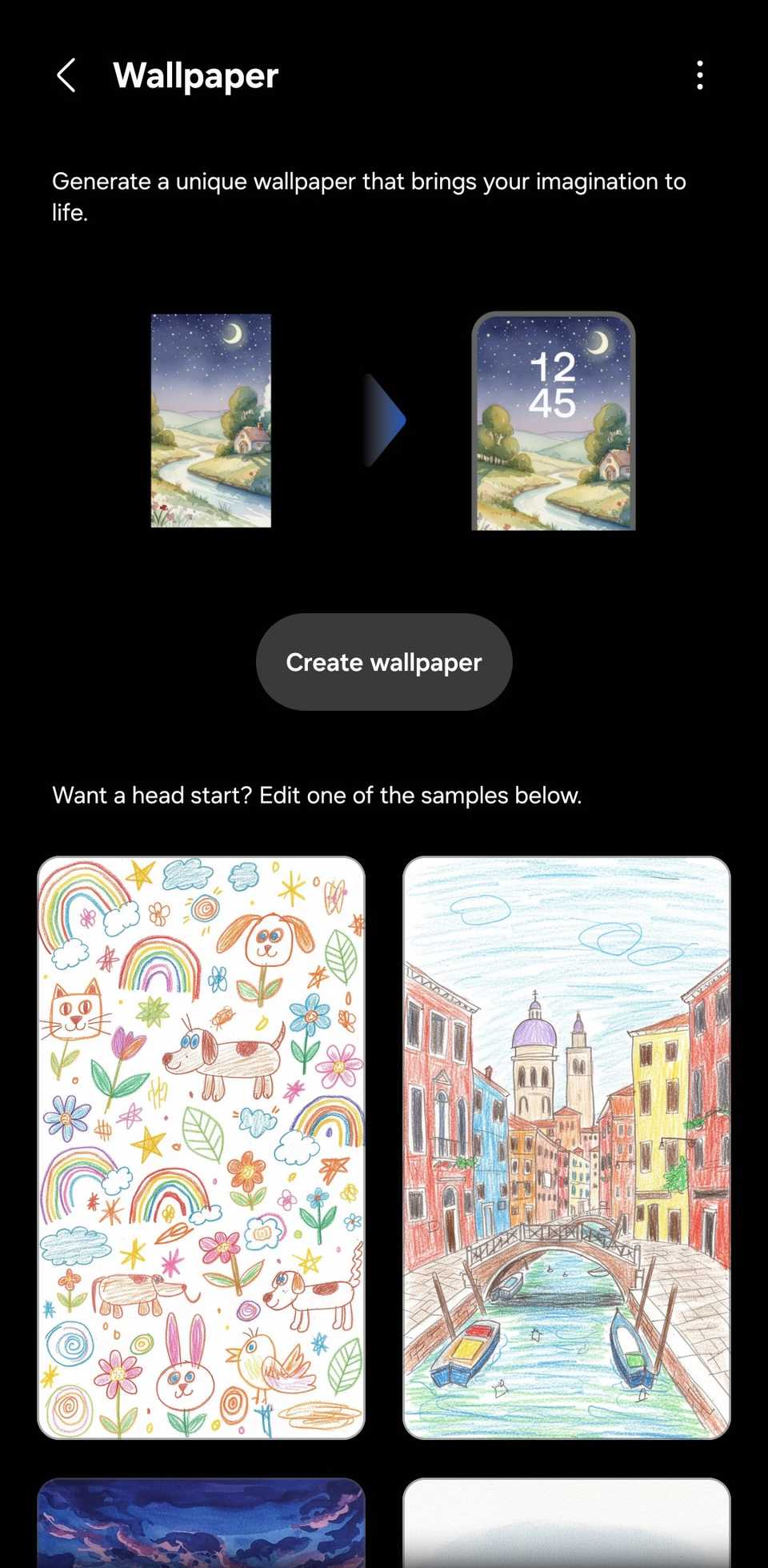 Creative Studio wallpaper creation page showing the 'Create wallpaper' pill.