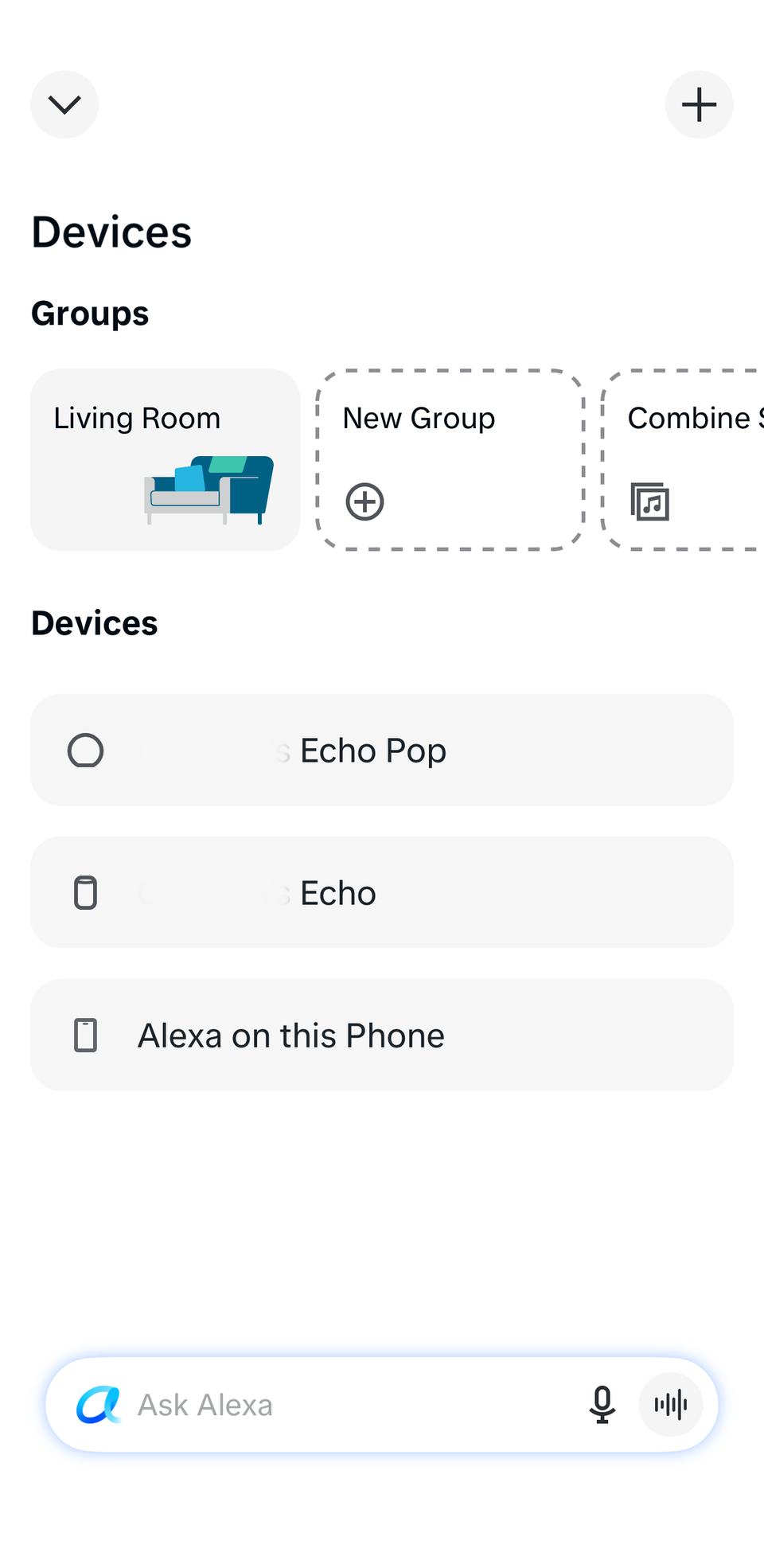 Screenshot showing the Devices page in the Alexa app