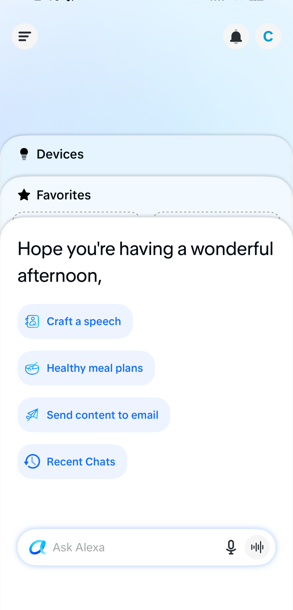 Screenshot showing the Alexa app