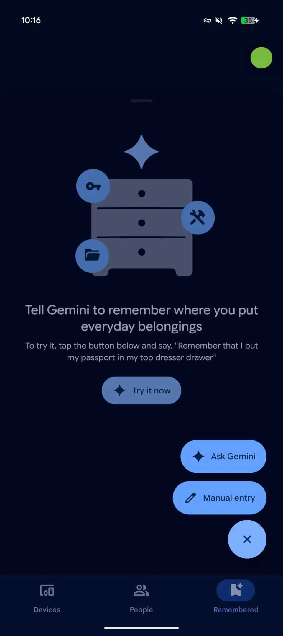Find-Hub Remembered tab