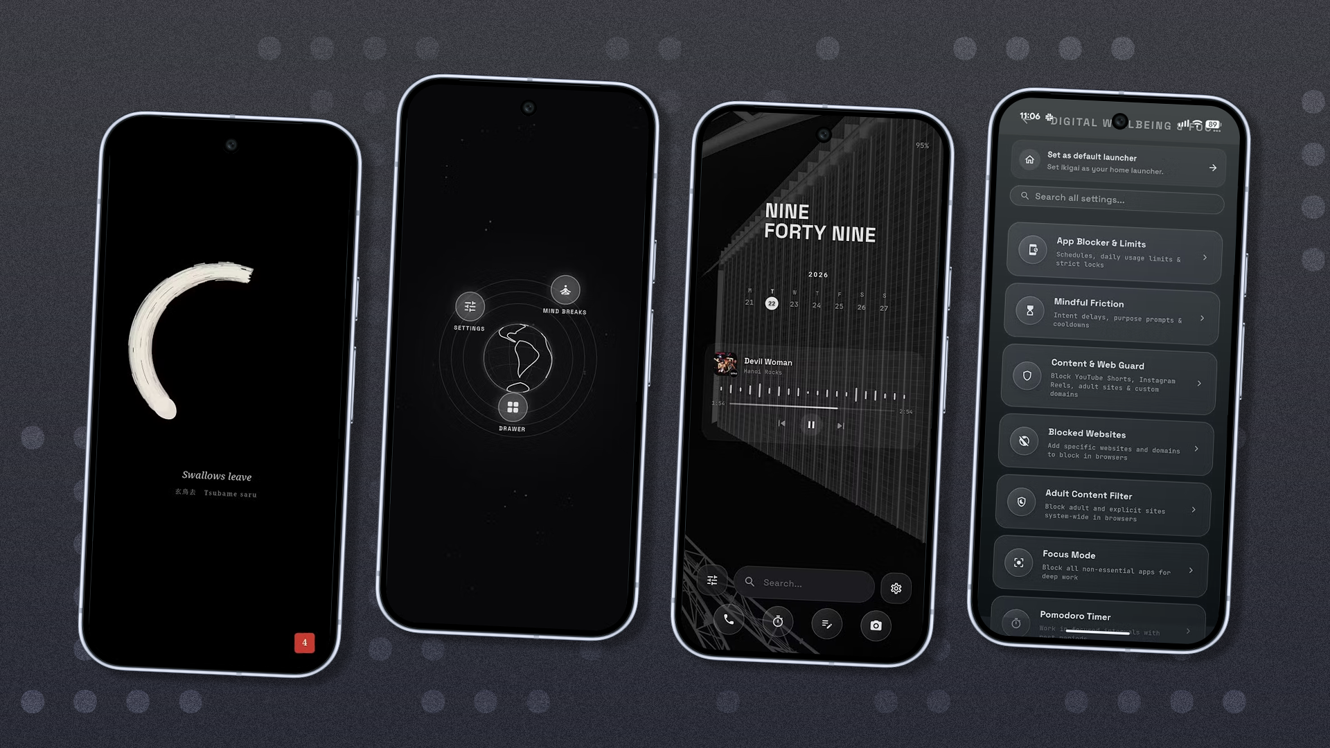 Обзор Ikigai Launcher: как приложение помогает бороться с зависимостью от смартфона интерфейс Ikigai Launcher со стилем Void