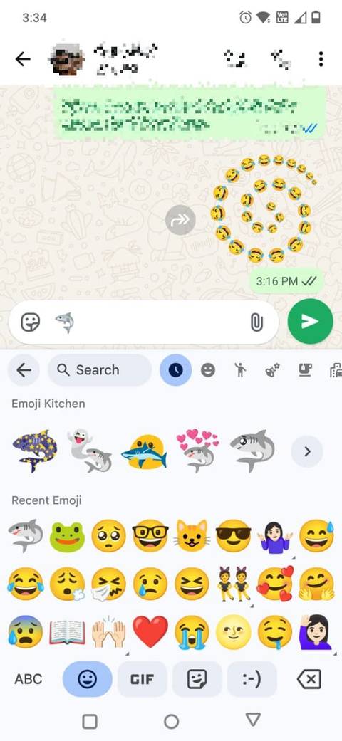 Screenshot showing shark emoji mashups in Emoji kitchen