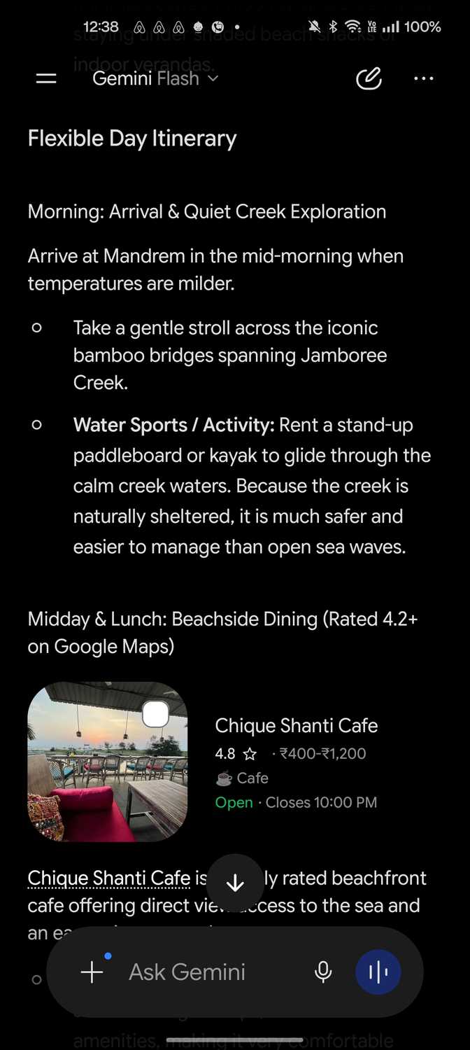 Gemini restaurant and cafe recommendation according to prompt during vacation