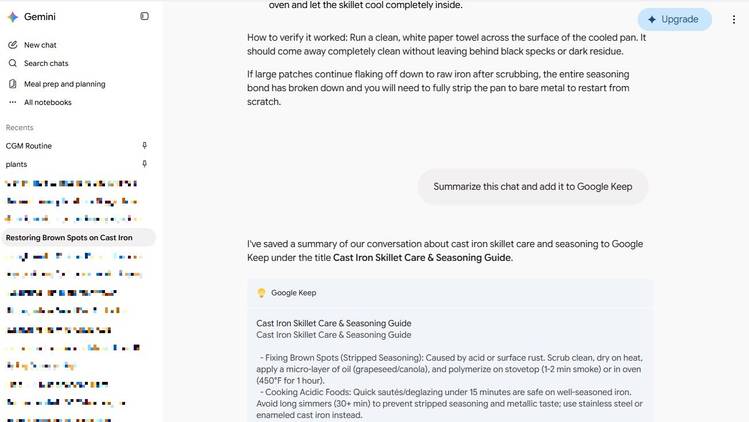 Screenshot showing how to add a note to Google Keep from Gemini