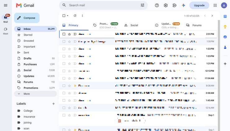 Функция в Gmail для быстрого управления подписками и отписки от рассылок Интерфейс Gmail с открытым меню управления подписками