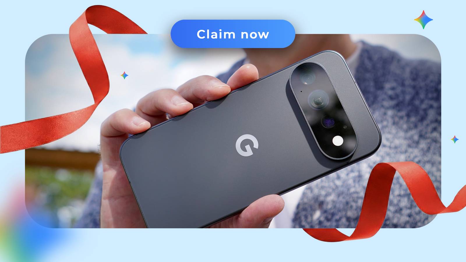 Google Pixel 11 Pro with a 'Claim now' offer and Gemini sparkles