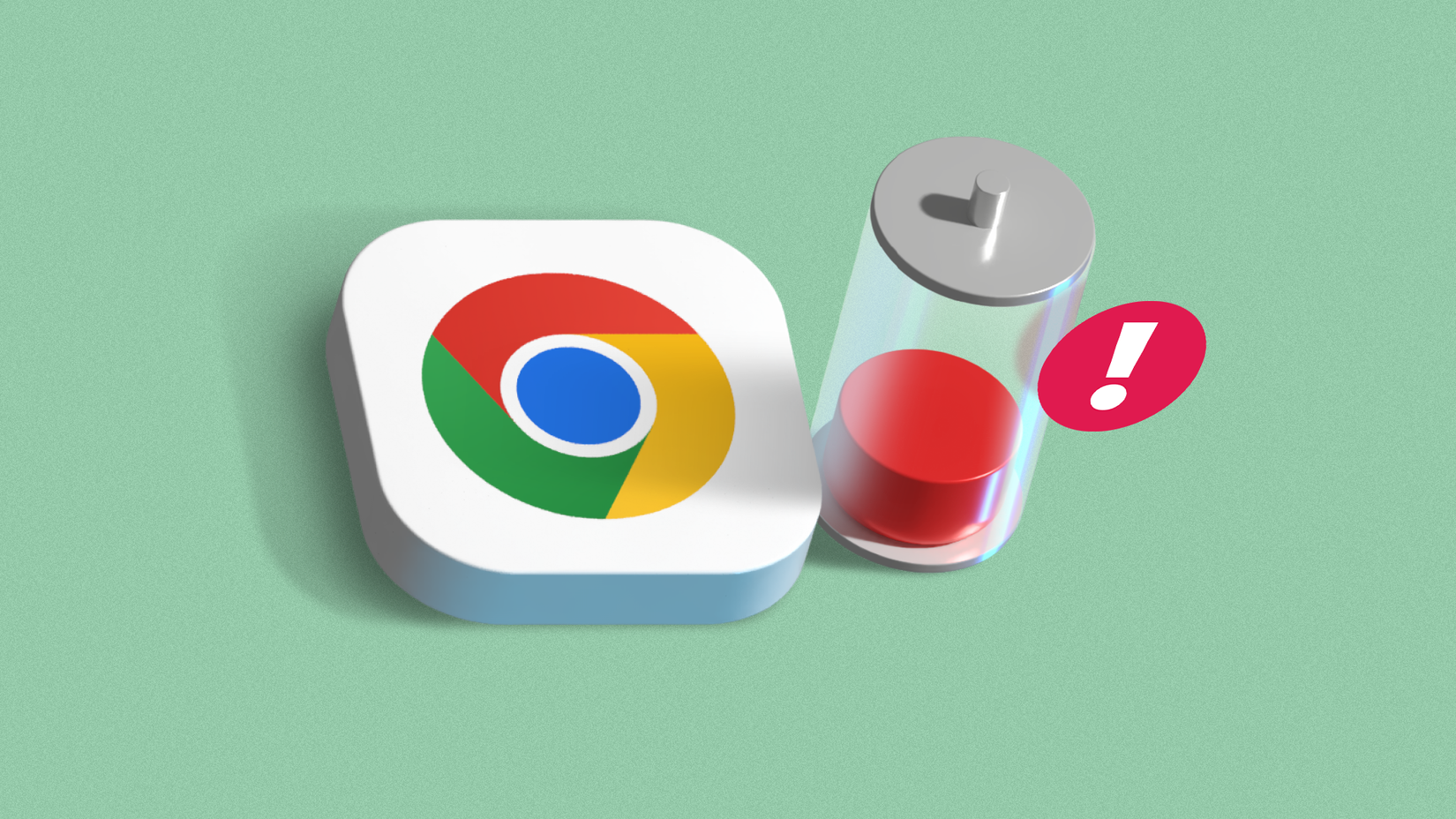 Google Chrome icon beside a low battery warning.