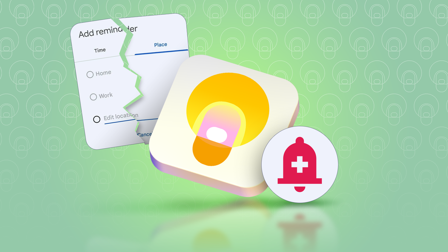 Google Keep icon with a torn location-based reminder card.