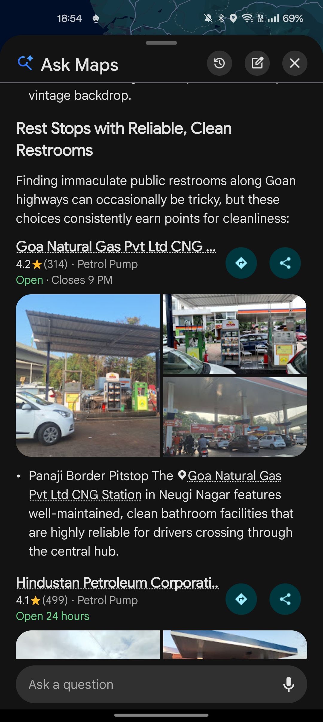 Google Maps Ask Maps recommeding a clean restroom