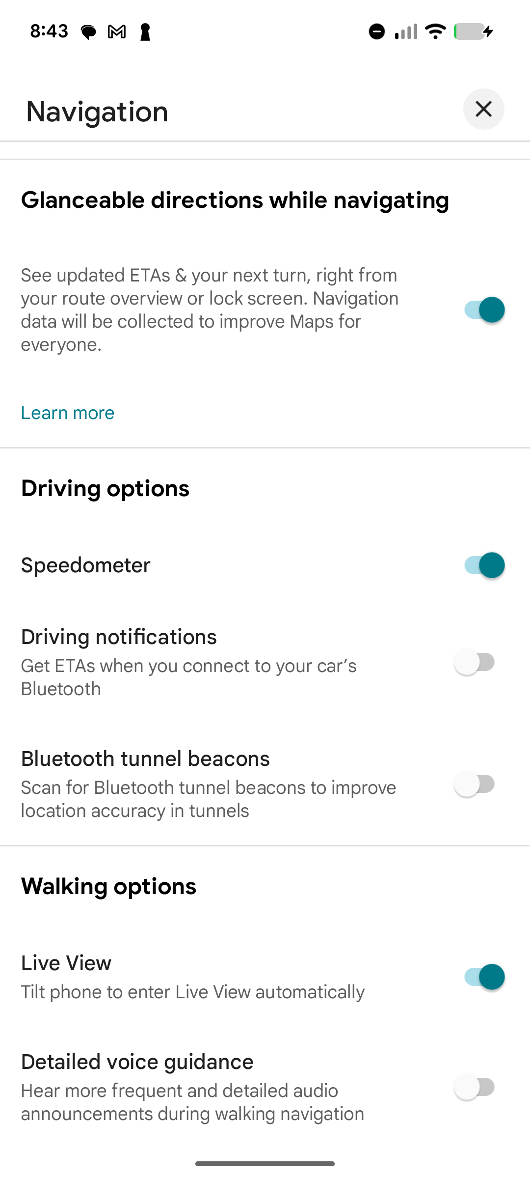 Glanceable directions settings in Google Maps for Android