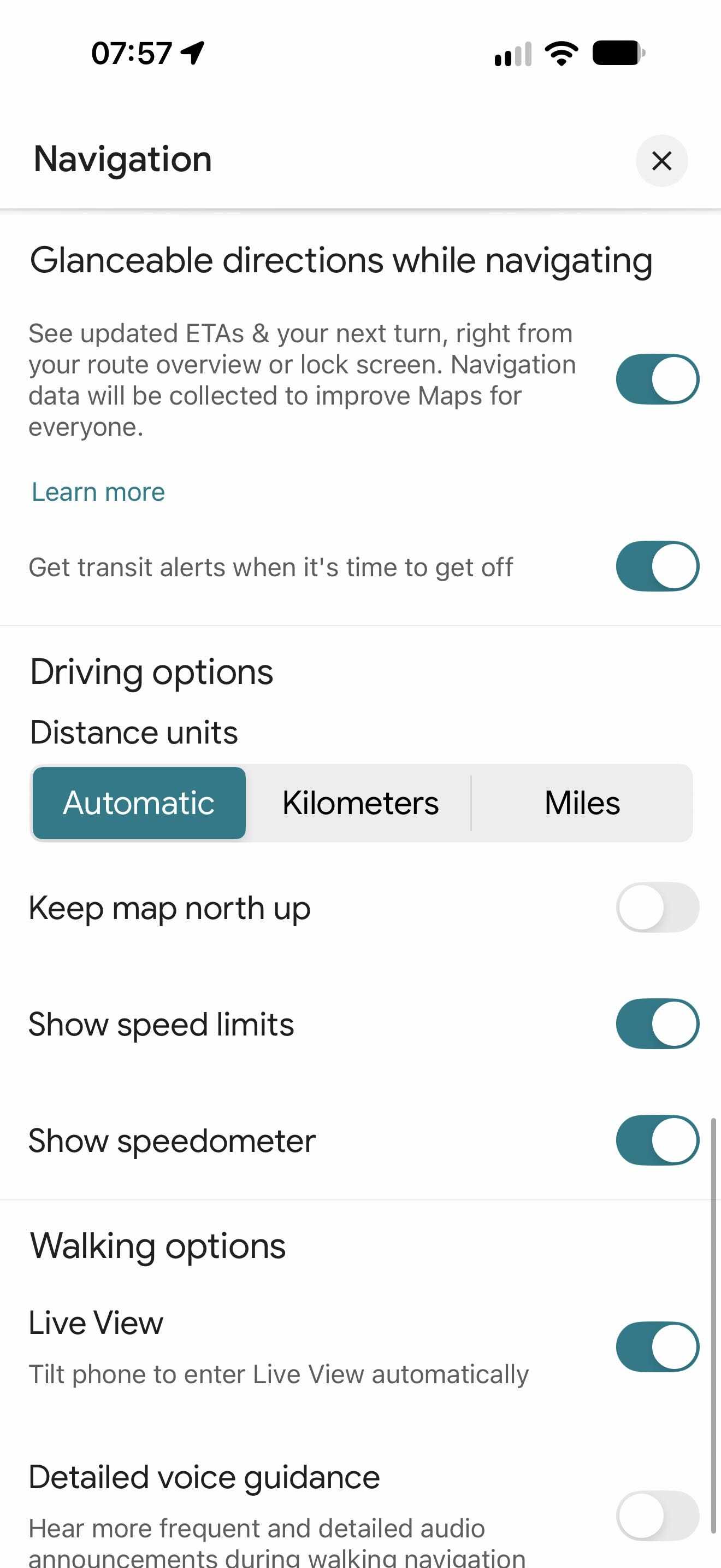 Glanceable directions settings in Google Maps for iOS