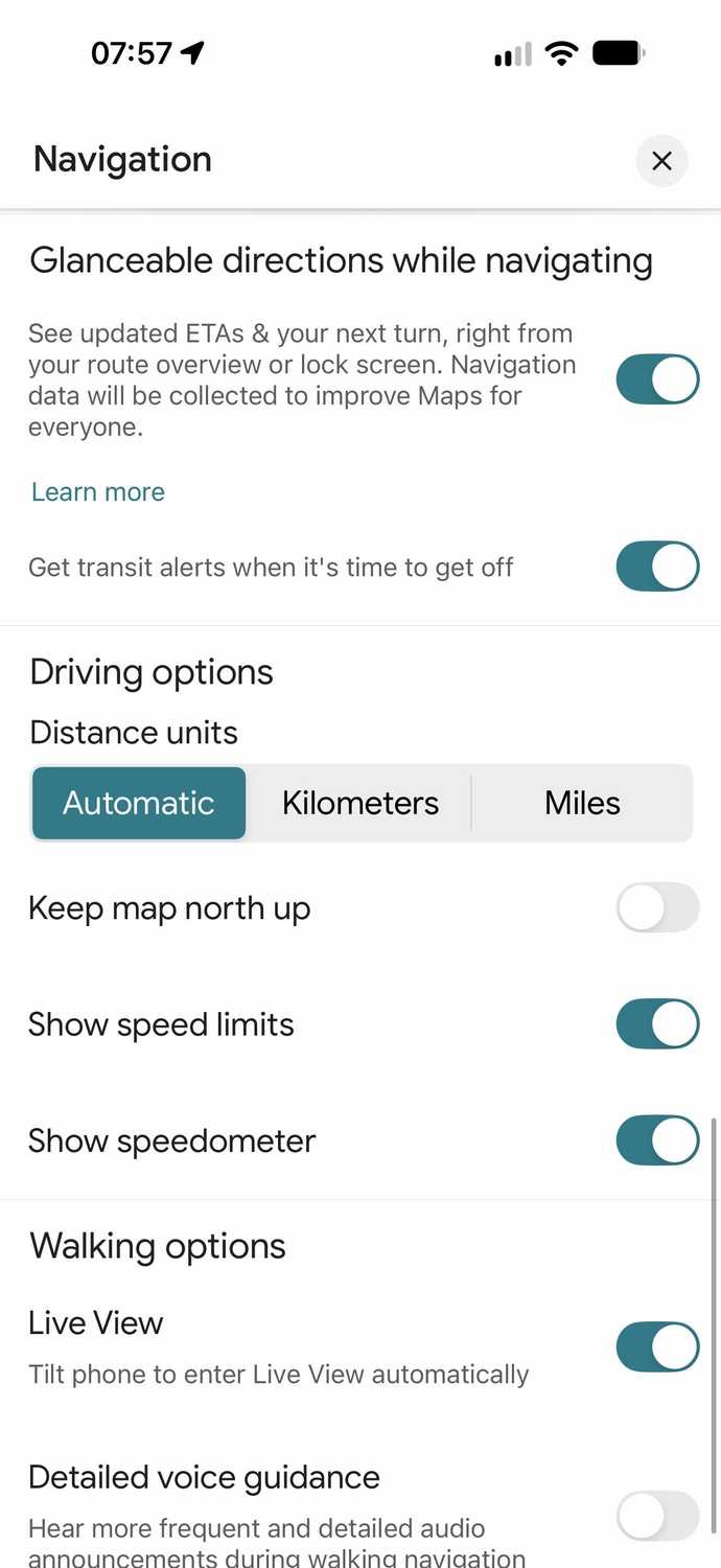 Glanceable directions settings in Google Maps for iOS