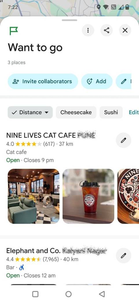 Screenshot showing a list in Google Maps
