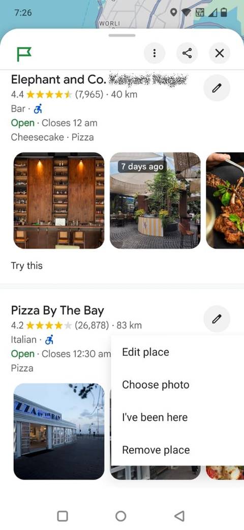 Screenshot showing the Edit place option in Google Maps