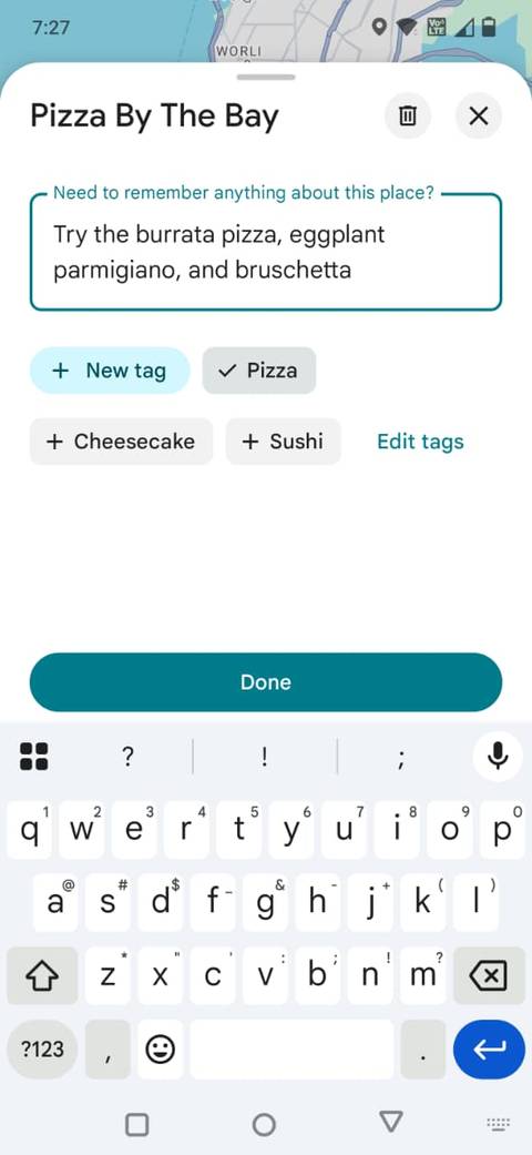 Screenshot showing how to add a note in Google Maps