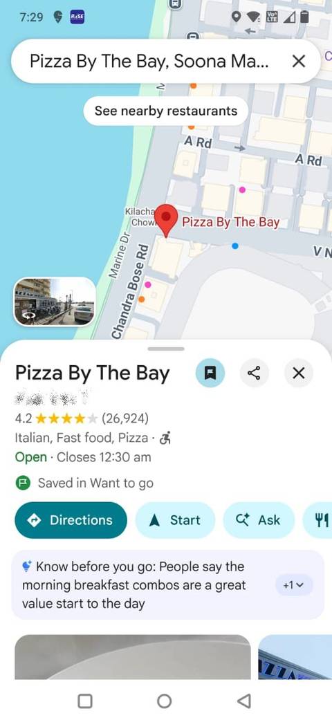Screenshot showing the Directions option in Google Maps
