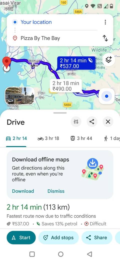 Screenshot showing the Add stops option in Google Maps