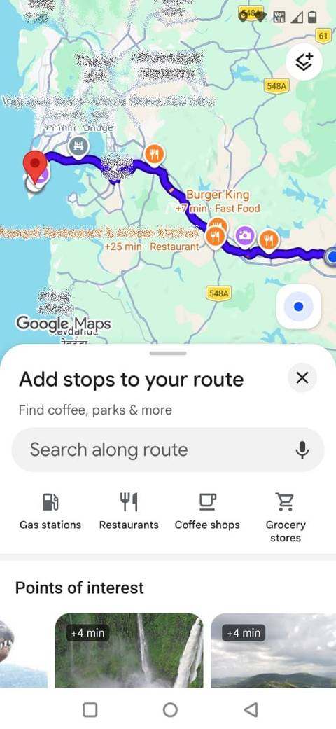 Screenshot showing how to add stops to a route in Google Maps