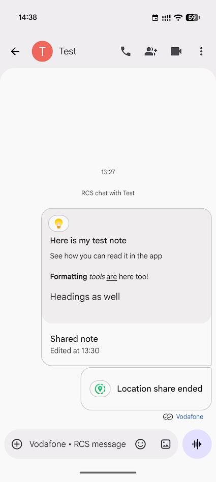 google messages with google keep attachment