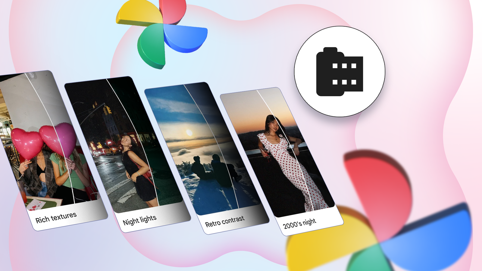 Google Photos Moods showing retro photo styles.