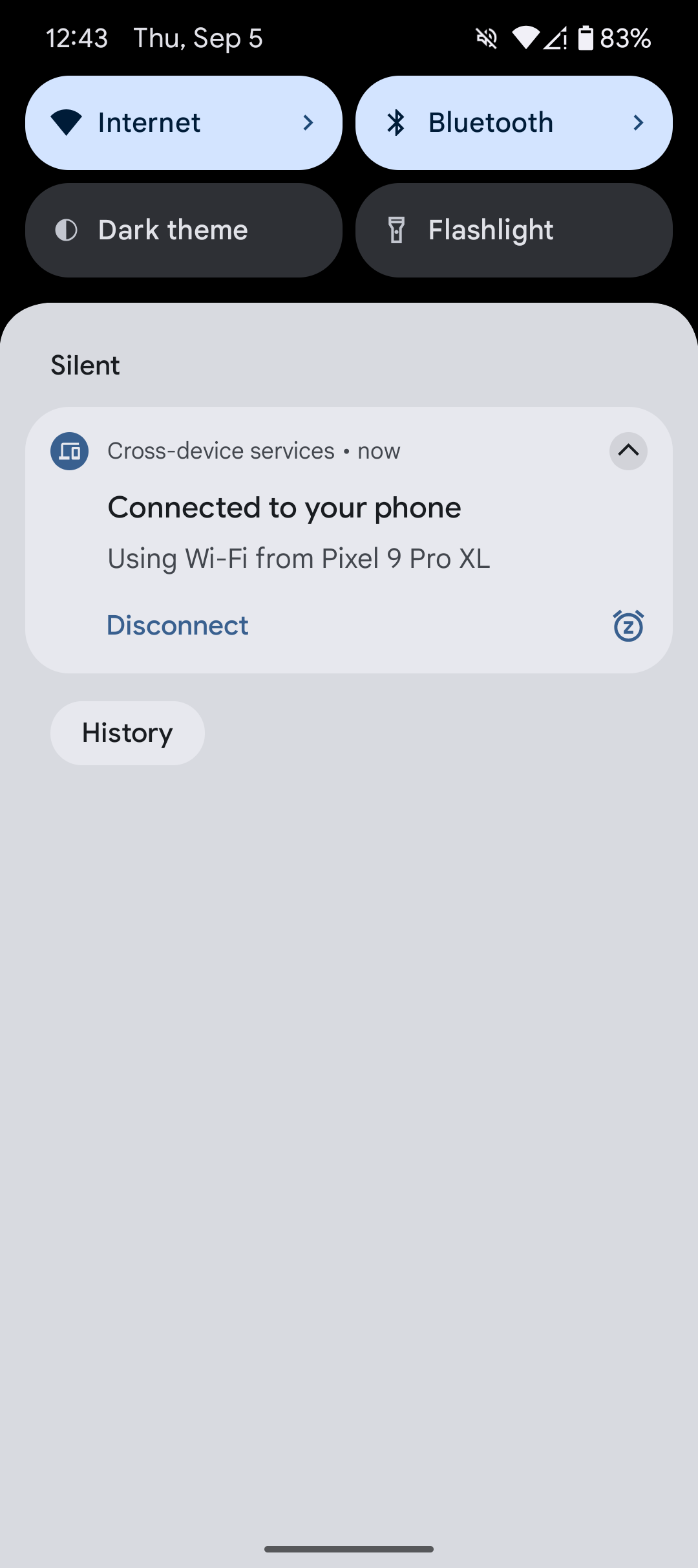 Screenshot showing a Cross device services pop-up
