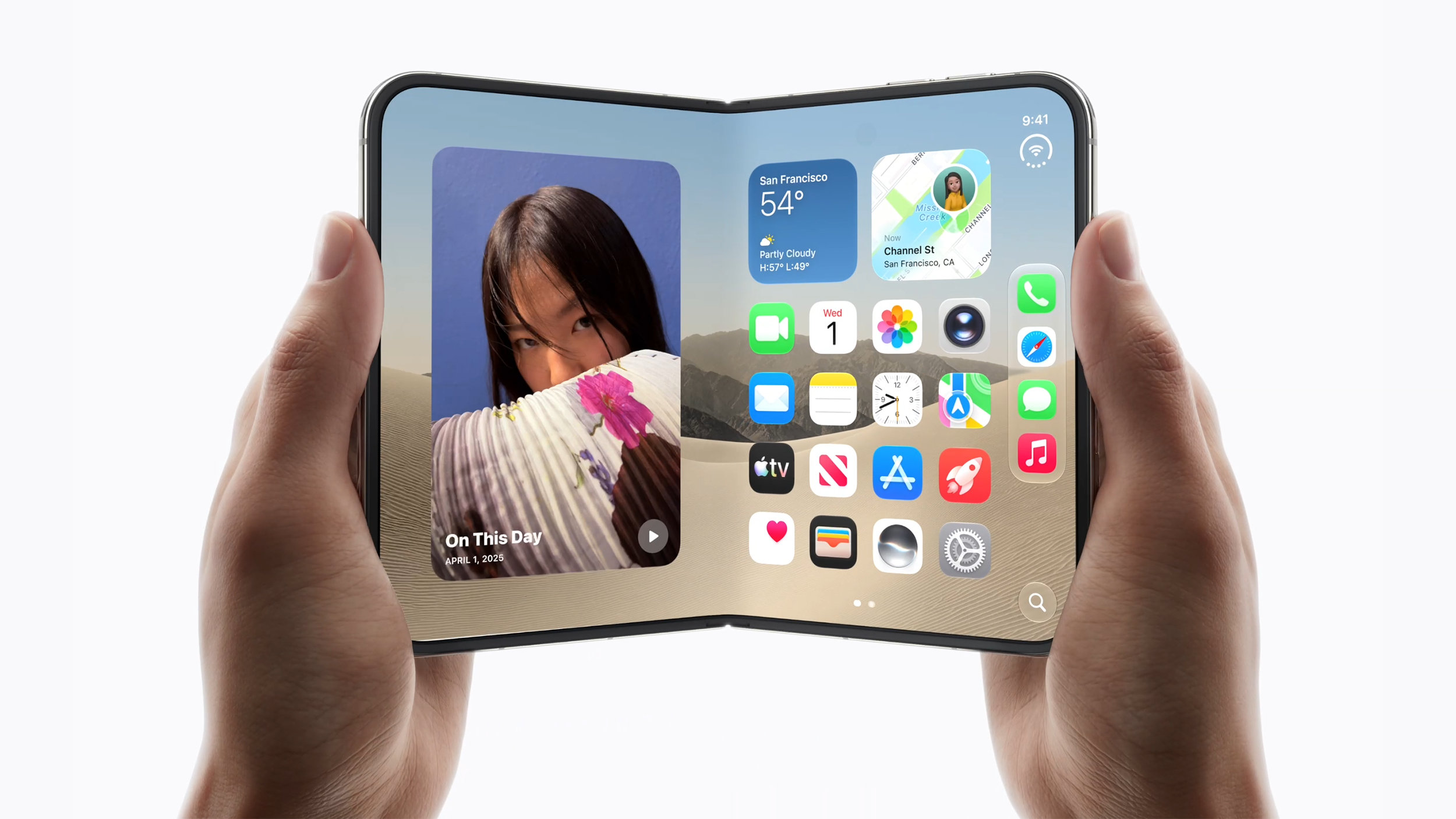 Apple iPhone Duo, semi-open, home screen