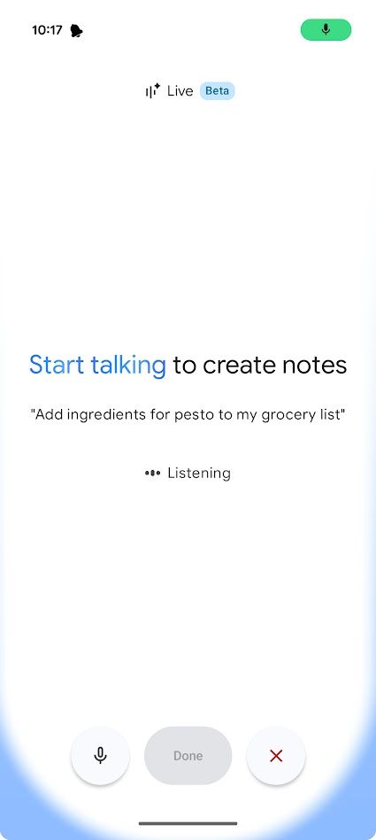 gemini live in google keep app