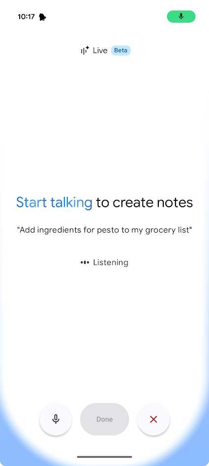 gemini live in google keep app