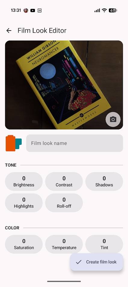 filter editor below camera viewfinder