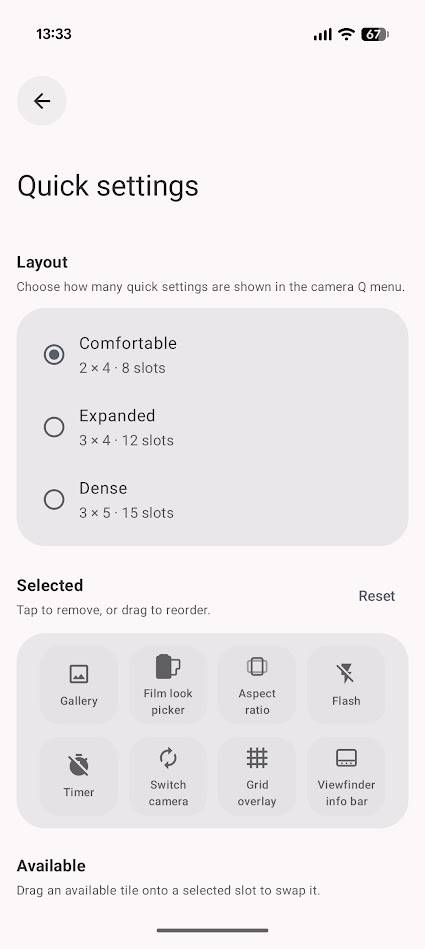 quick settings menu options in lvma app