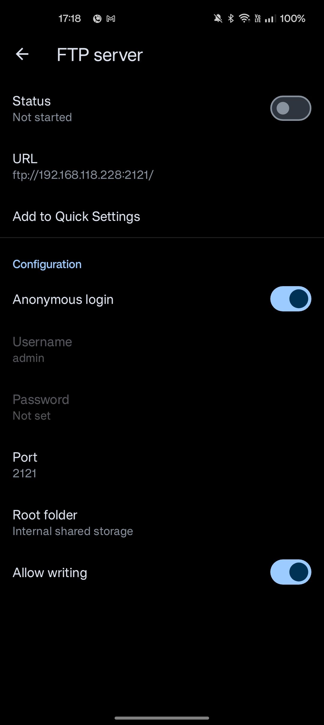 Material Files FTP settings