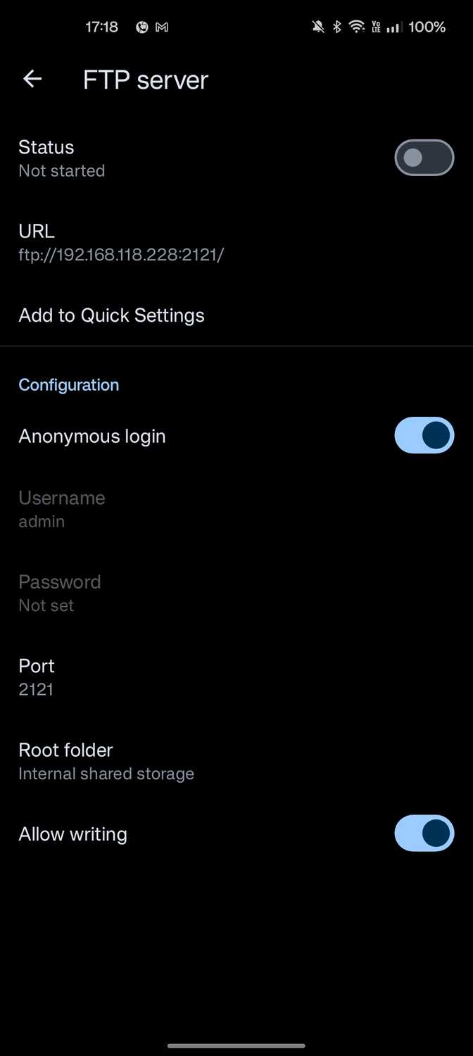 Material Files FTP settings