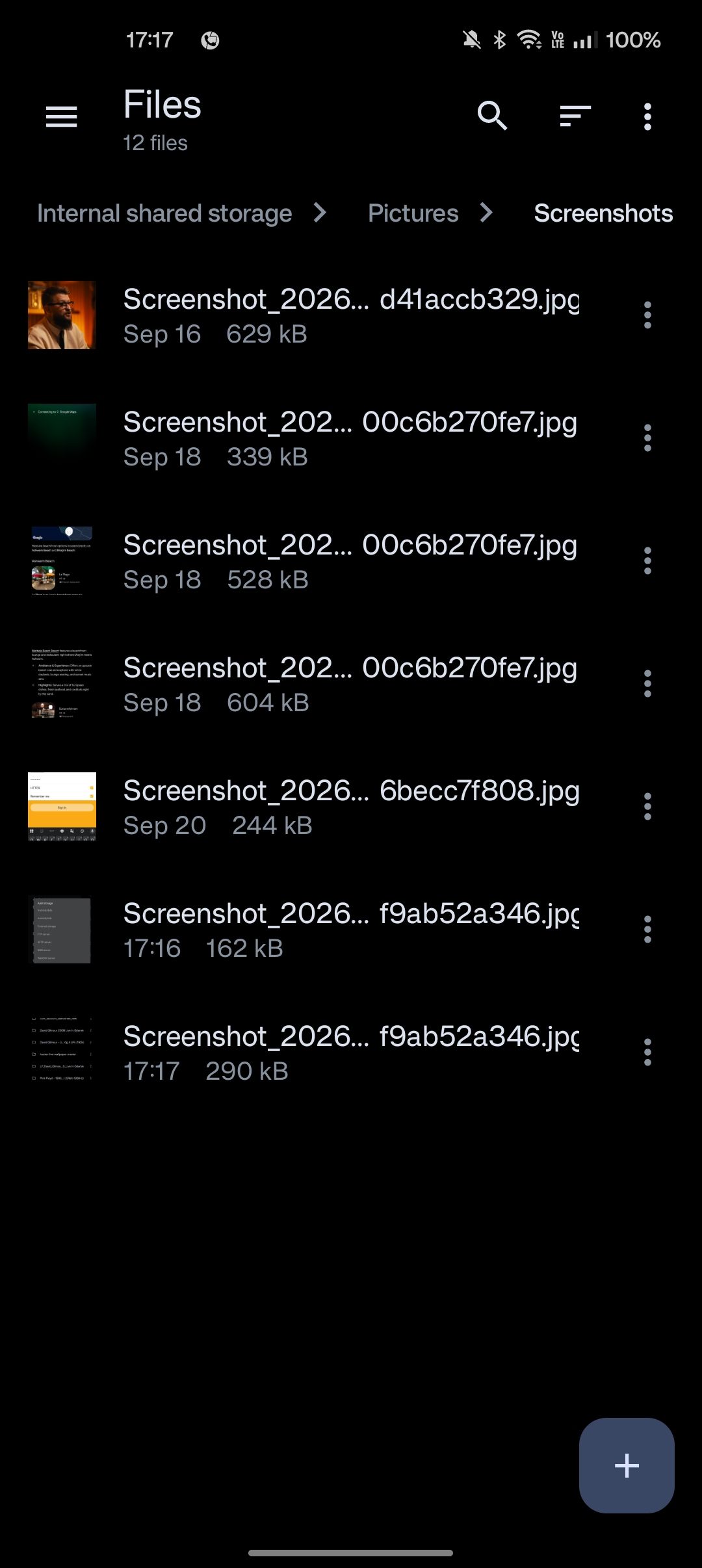 Screenshot folder and files in Material Files app