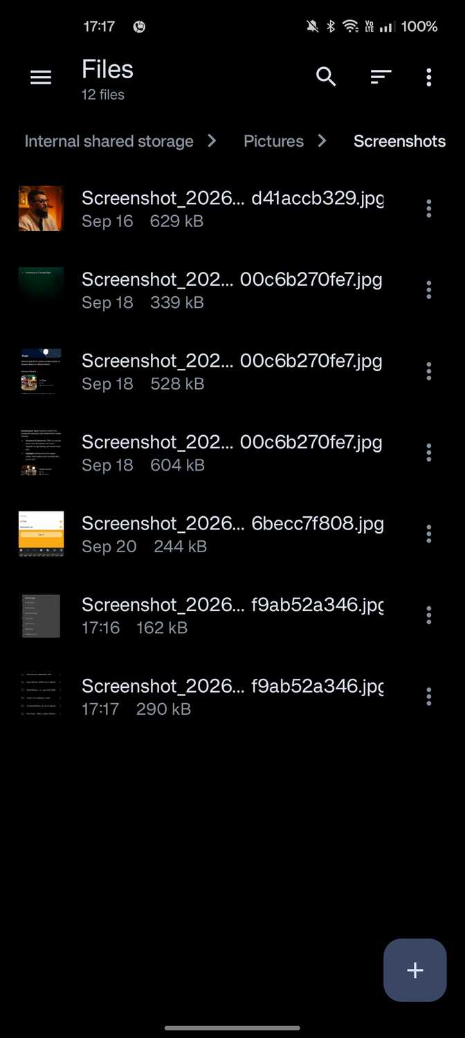 Screenshot folder and files in Material Files app