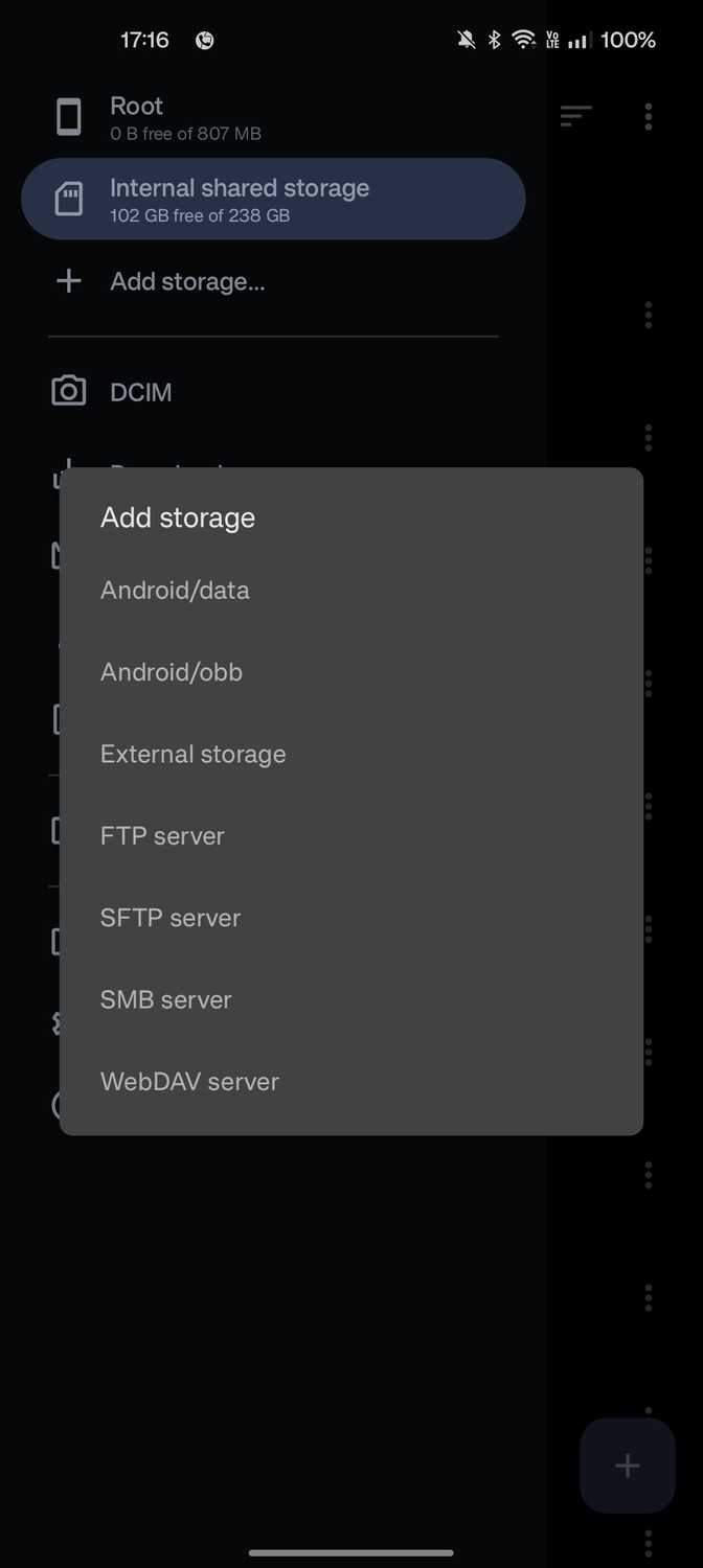 Material Files settings for adding storage including SMB NAS storage