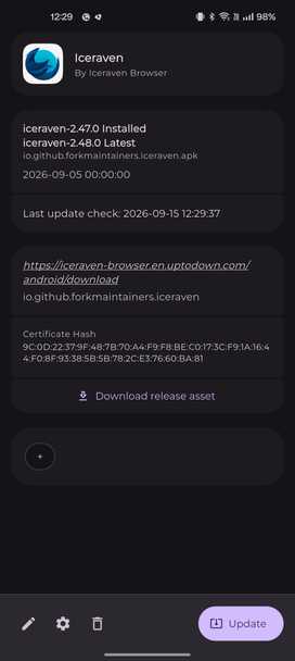 Iceraven update details in Obtainium