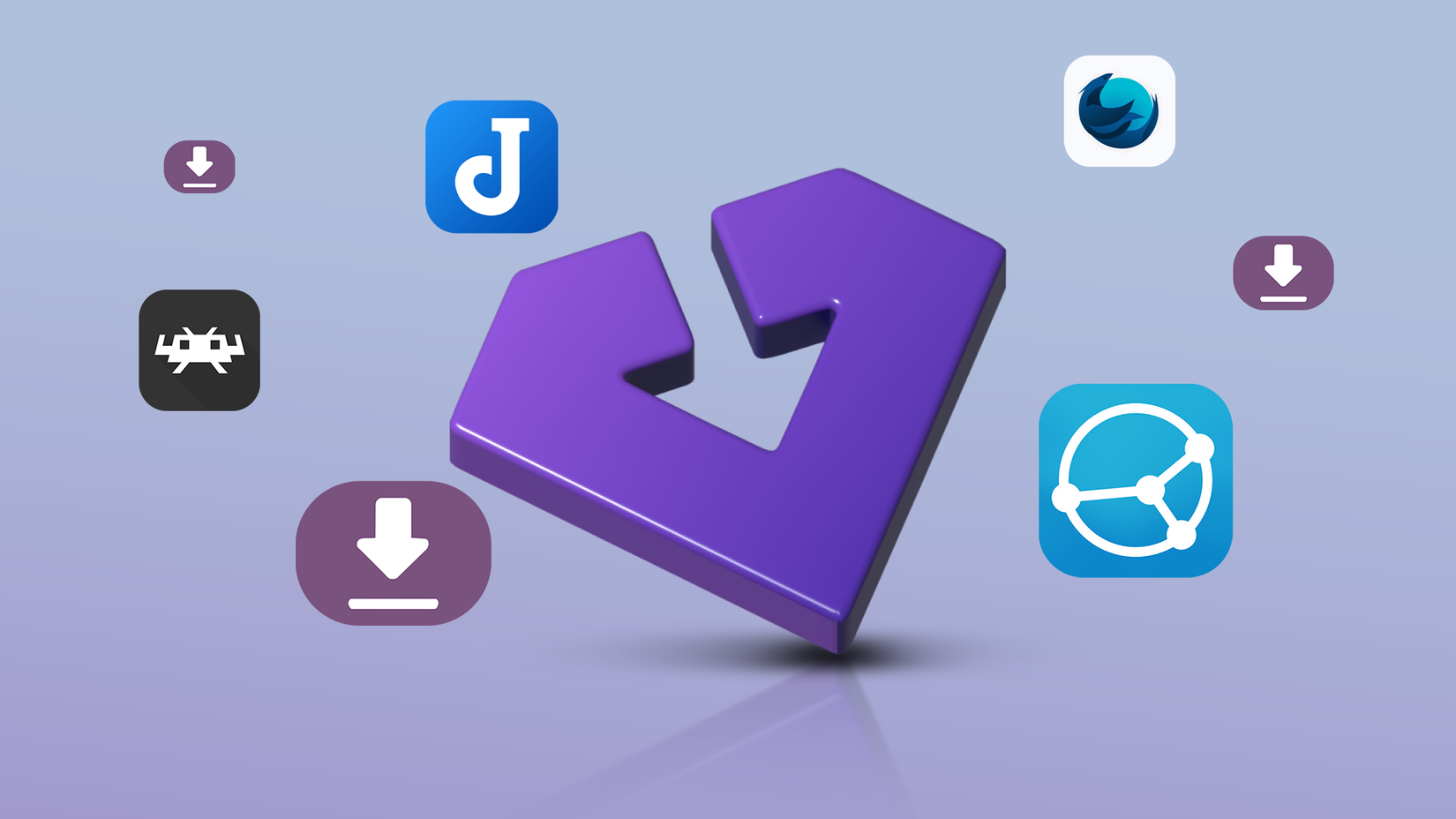 Obtainium surrounded by open-source apps and download icons.