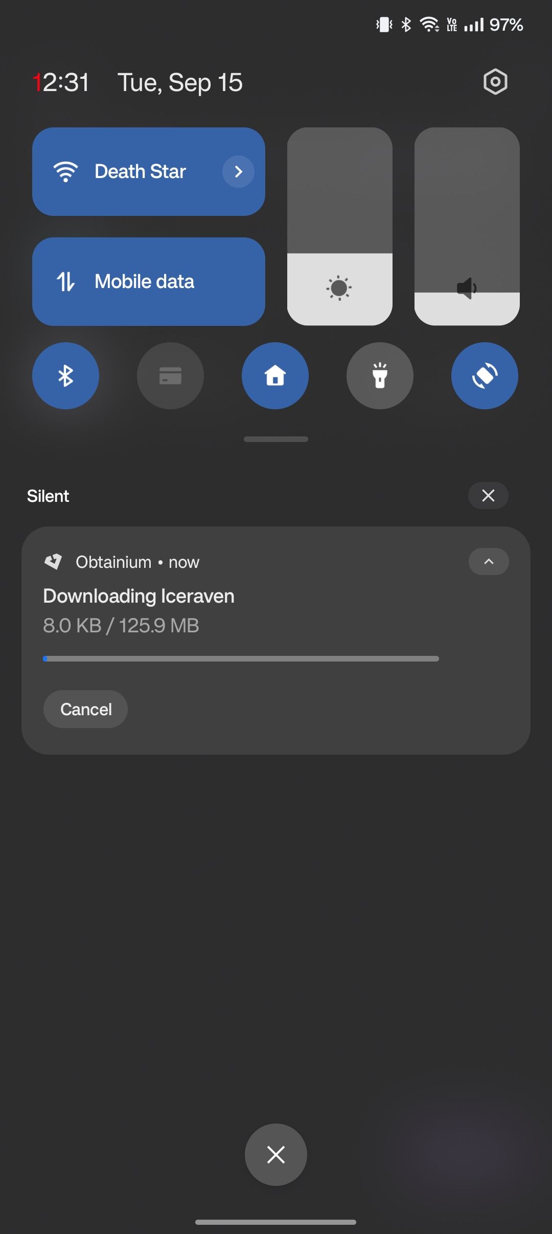 Obtainium downloaded Iceraven update showing download progress