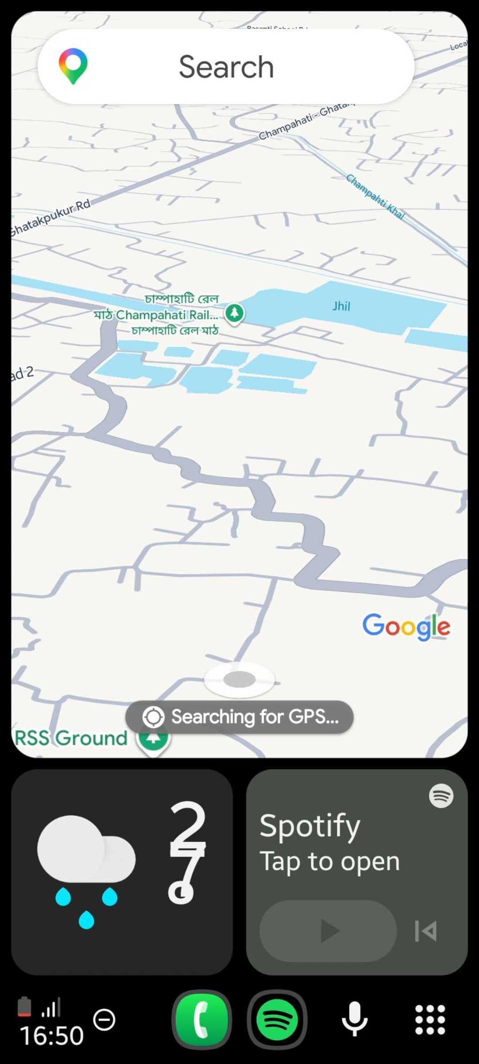 Screenshot che mostra l'app Headunit aperta in esecuzione su un telefono