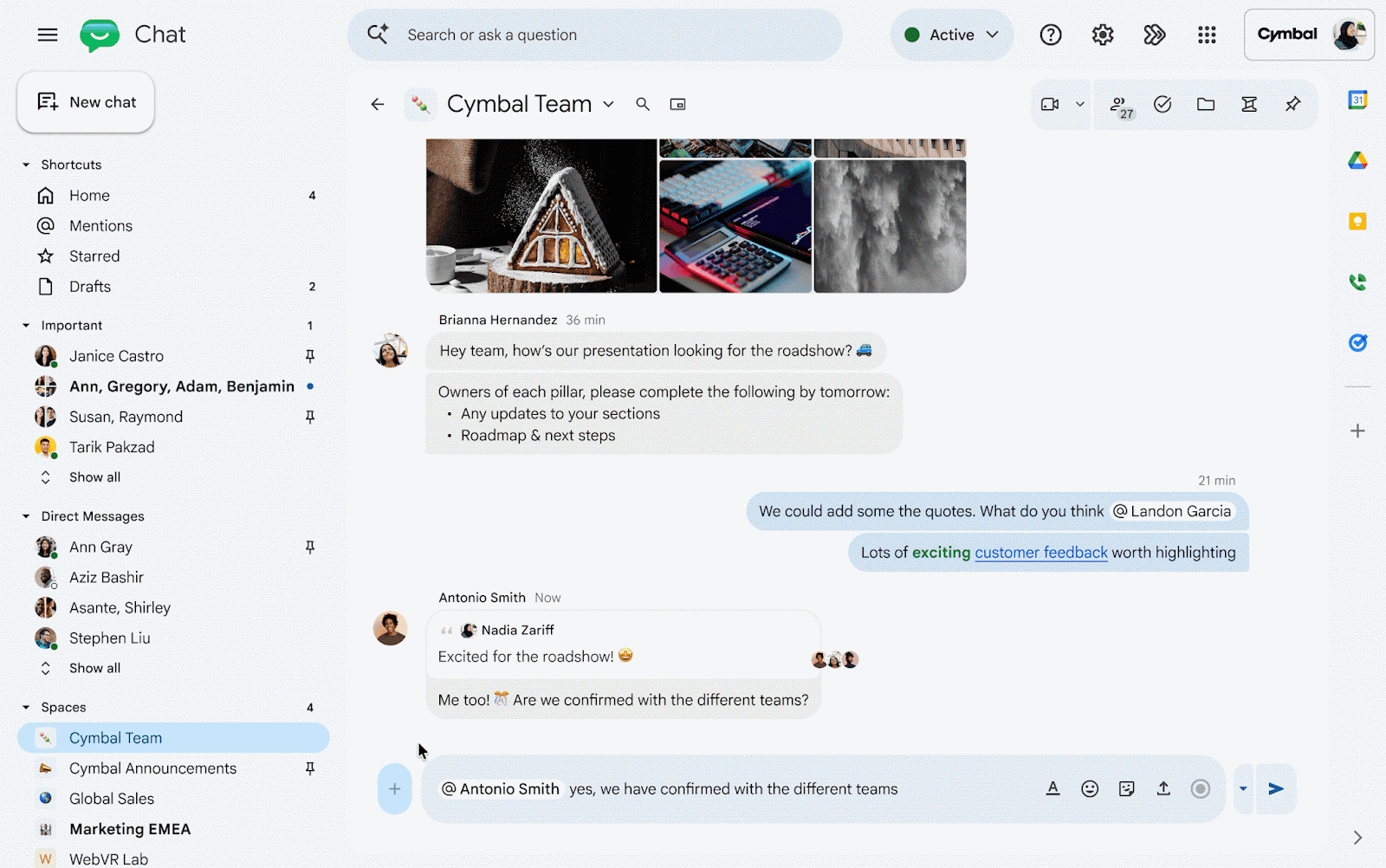 GIF che mostra le bozze persistenti in Google Chat