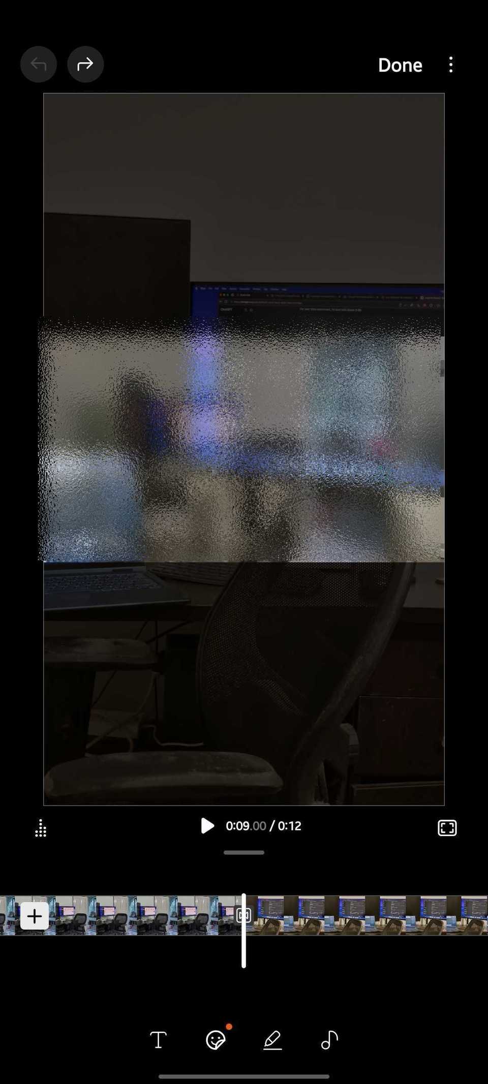 Screenshot showing the video editing feature on Samsung Studio app