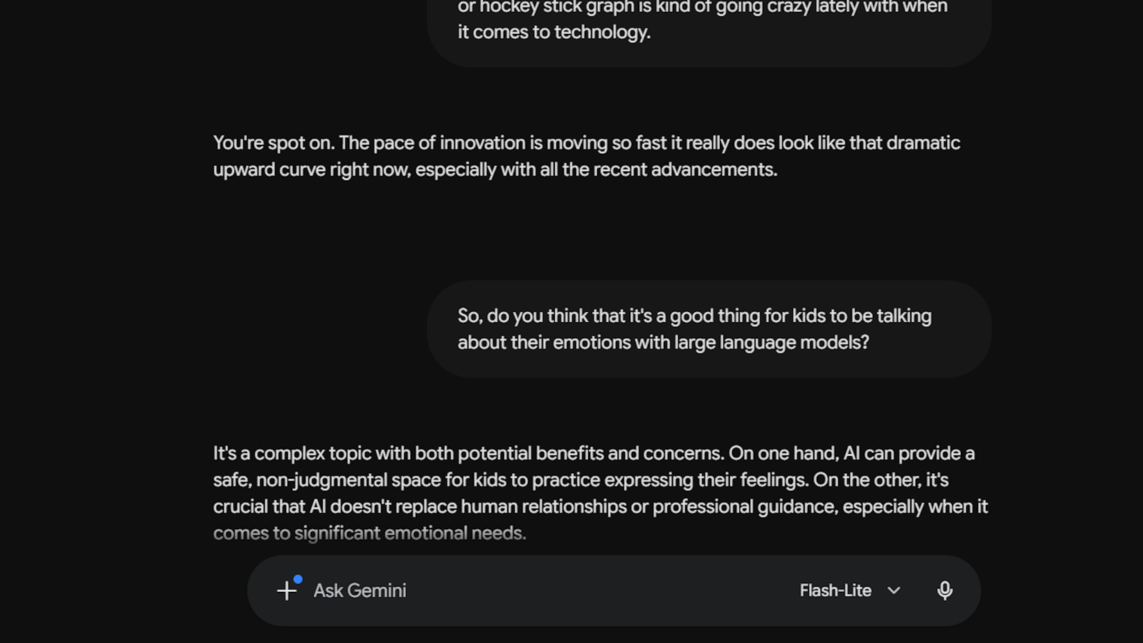 Screenshot from a conversation with Gemini Live