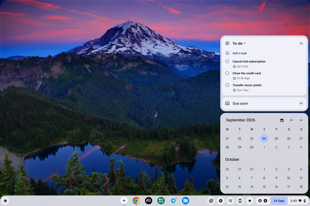 Screenshot of Google Tasks widget in ChromeOS